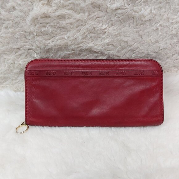 Root Red Genuine Leather Round Zip Long Wallet - Picture 1 of 10